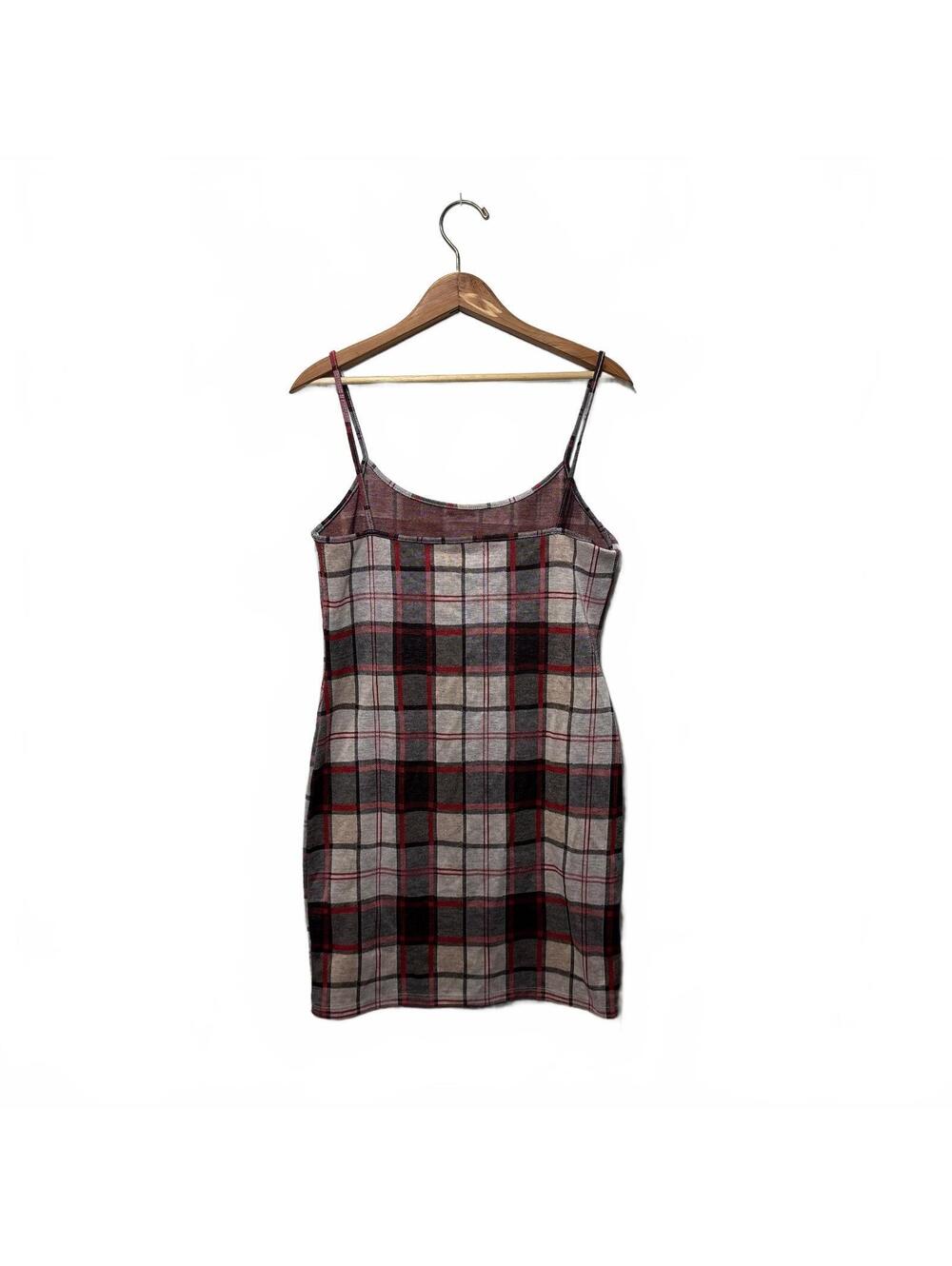 Popular21 Red Black Plaid Cami Bodycon Mini Dress Large